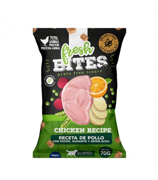 Fresh bites grain free snacks de pollo para perros 70 gr